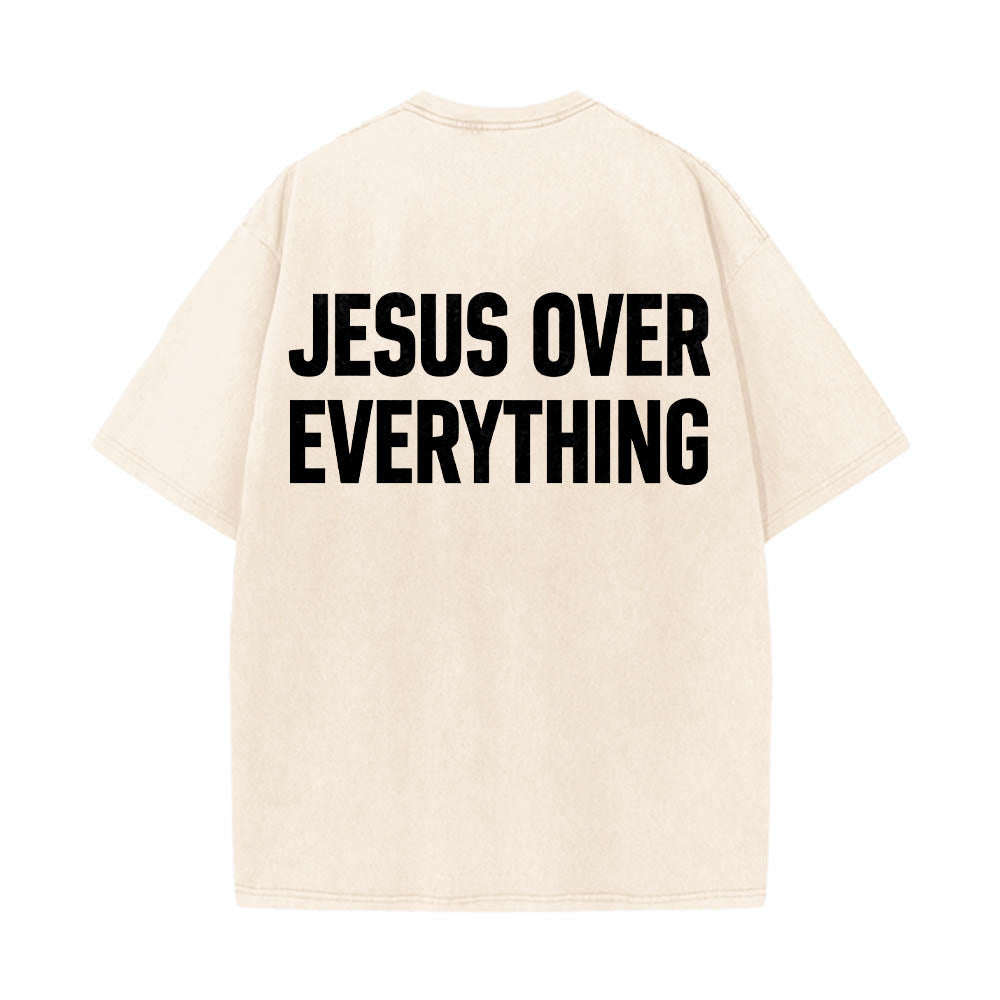 Christianartworkshop Zweizeiliger, fetter Jesus-Aufdruck in Blockbuchstaben auf der Rückseite, gewaschenes T-Shirt - Beige - 5XL - image 2