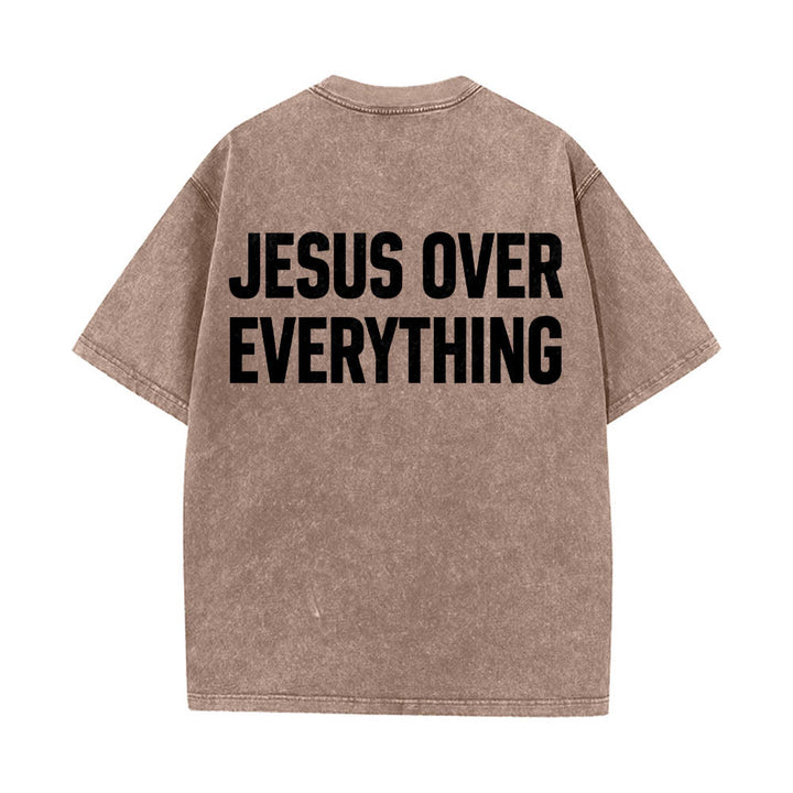 Christianartworkshop Zweizeiliger, fetter Jesus-Aufdruck in Blockbuchstaben auf der Rückseite, gewaschenes T-Shirt - Braun - 5XL - image 4