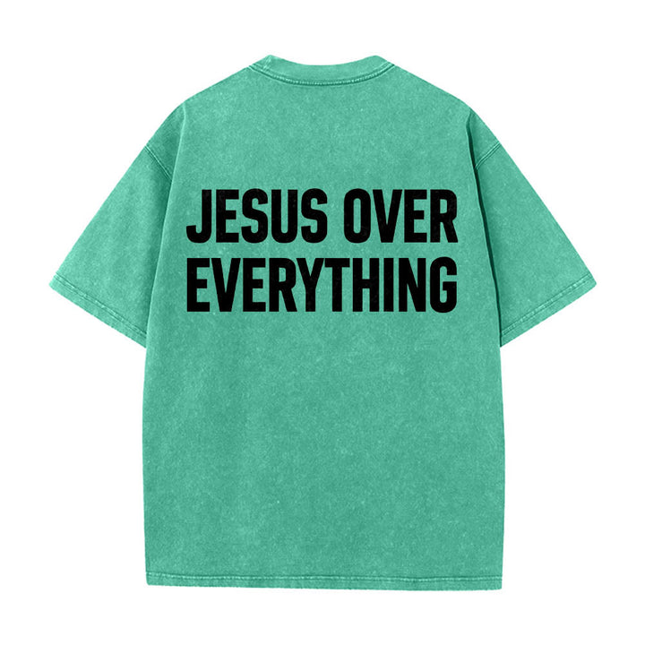 Christianartworkshop Zweizeiliger, fetter Jesus-Aufdruck in Blockbuchstaben auf der Rückseite, gewaschenes T-Shirt - Grün - 5XL - image 10