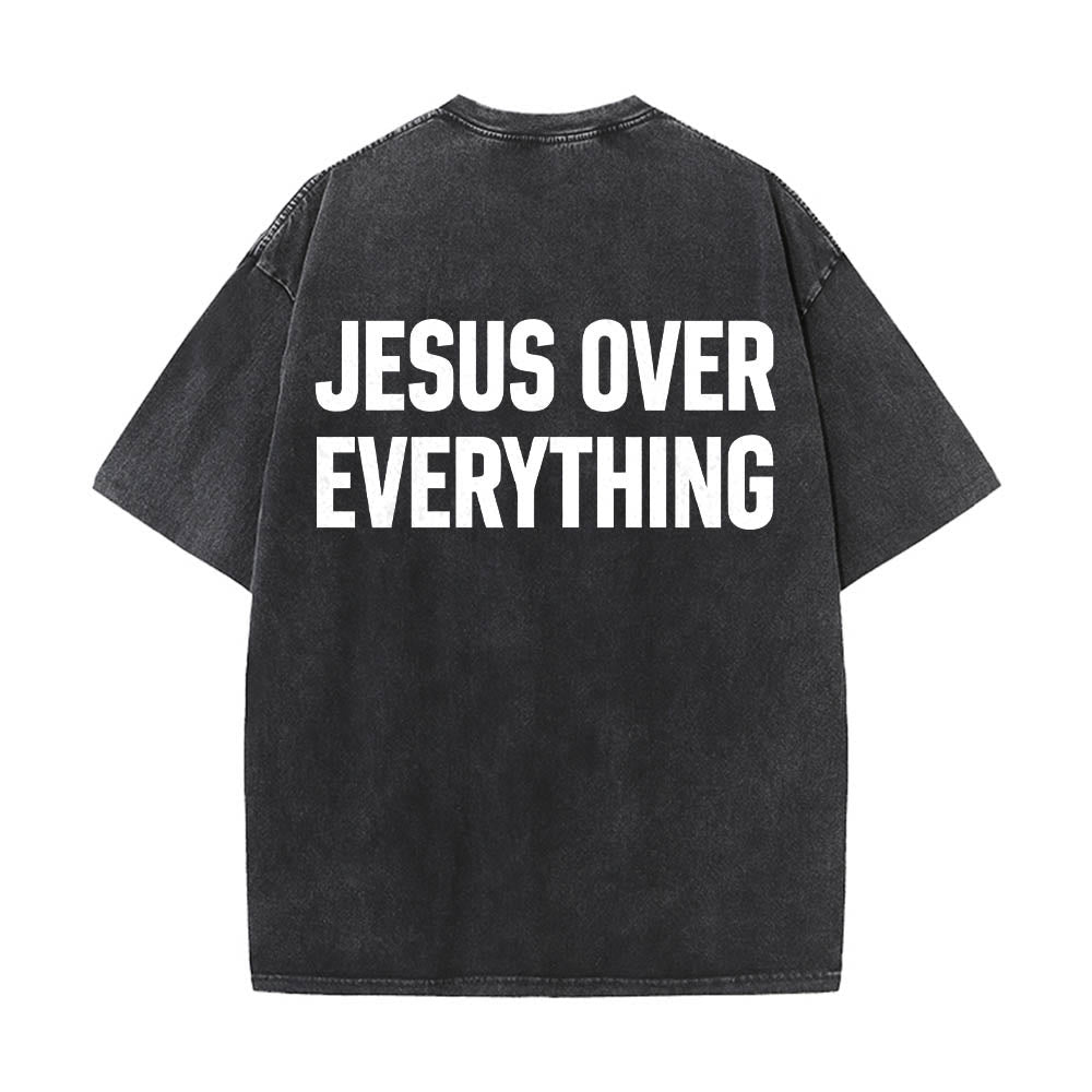 Christianartworkshop Zweizeiliger, fetter Jesus-Aufdruck in Blockbuchstaben auf der Rückseite, gewaschenes T-Shirt - Schwarz - 5XL - image 0