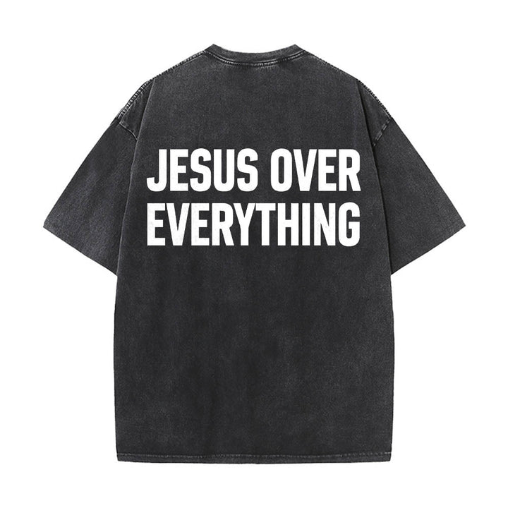 Christianartworkshop Zweizeiliger, fetter Jesus-Aufdruck in Blockbuchstaben auf der Rückseite, gewaschenes T-Shirt - Schwarz - 5XL - image 0