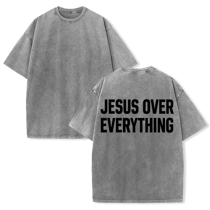 Christianartworkshop Zweizeiliger, fetter Jesus-Aufdruck in Blockbuchstaben auf der Rückseite, gewaschenes T-Shirt - image 7