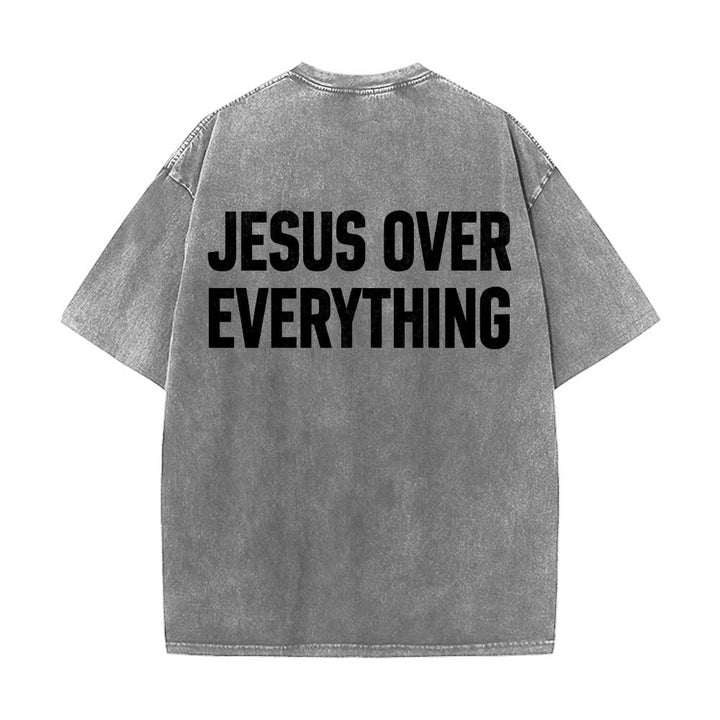 Christianartworkshop Zweizeiliger, fetter Jesus-Aufdruck in Blockbuchstaben auf der Rückseite, gewaschenes T-Shirt - Grau - 5XL - image 6