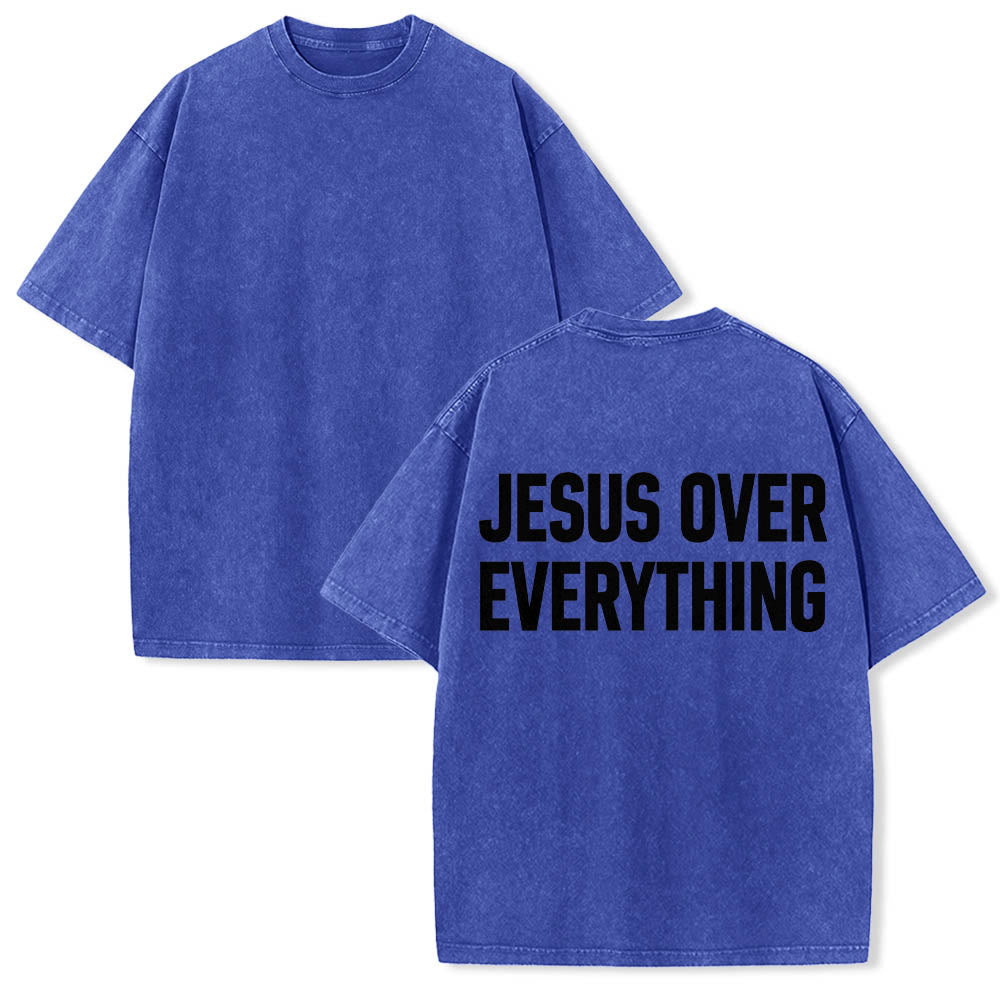 Christianartworkshop Zweizeiliger, fetter Jesus-Aufdruck in Blockbuchstaben auf der Rückseite, gewaschenes T-Shirt - image 9