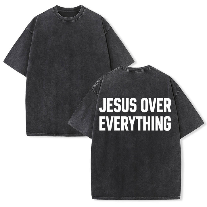 Christianartworkshop Zweizeiliger, fetter Jesus-Aufdruck in Blockbuchstaben auf der Rückseite, gewaschenes T-Shirt - image 1