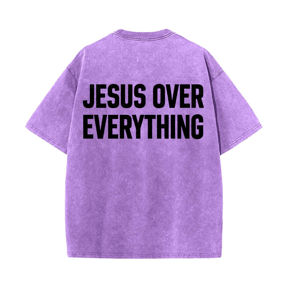 Christianartworkshop Zweizeiliger, fetter Jesus-Aufdruck in Blockbuchstaben auf der Rückseite, gewaschenes T-Shirt - Lila - 5XL - image 12
