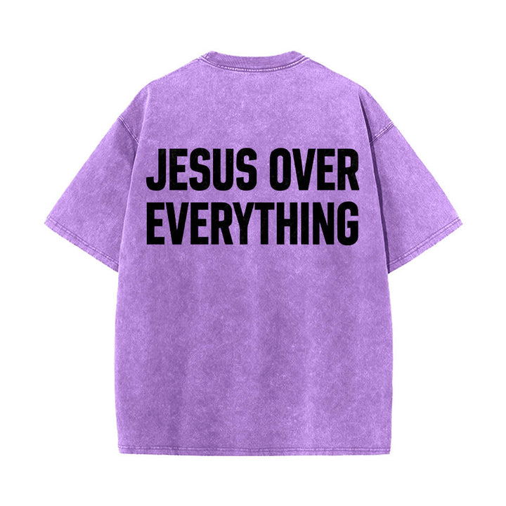 Christianartworkshop Zweizeiliger, fetter Jesus-Aufdruck in Blockbuchstaben auf der Rückseite, gewaschenes T-Shirt - Lila - 5XL - image 12