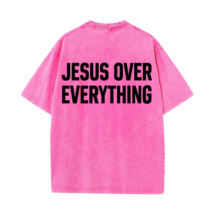 Christianartworkshop Zweizeiliger, fetter Jesus-Aufdruck in Blockbuchstaben auf der Rückseite, gewaschenes T-Shirt - Rosa - 5XL - image 14