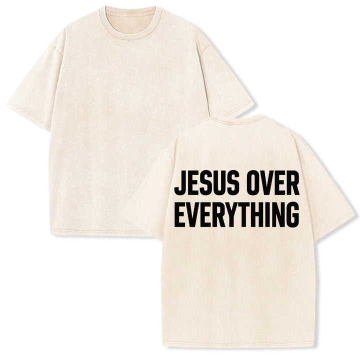 Christianartworkshop Zweizeiliger, fetter Jesus-Aufdruck in Blockbuchstaben auf der Rückseite, gewaschenes T-Shirt - image 3