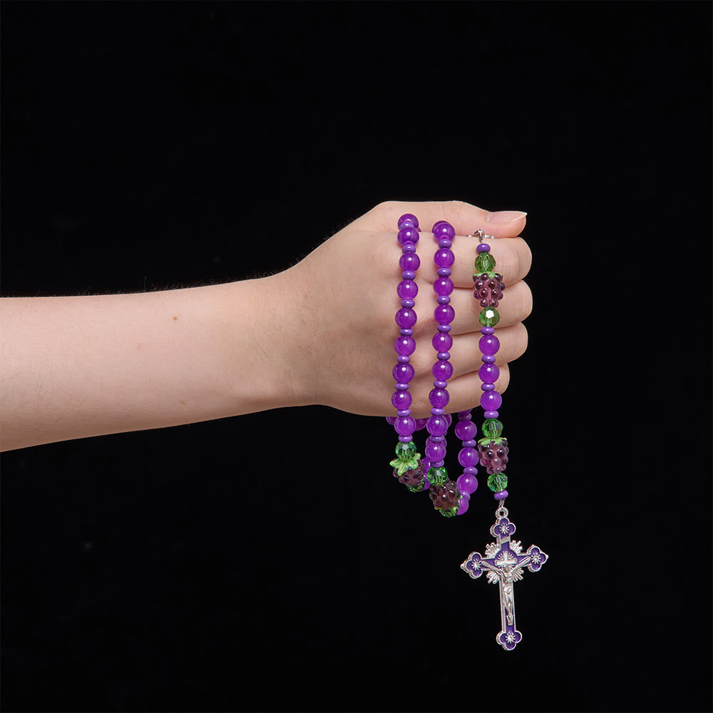 Christianartworkshop Rosenkranz aus traubenförmigen Glasperlen mit emailliertem Kruzifix: Symbol des eucharistischen himmlischen Segens - image 1