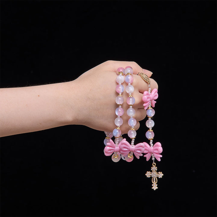 Christianartworkshop Rosenkranz mit pastellfarbenem Glitzerperlenbogen und Juwelenkreuz: Symbol himmlischer Gnade - image 1
