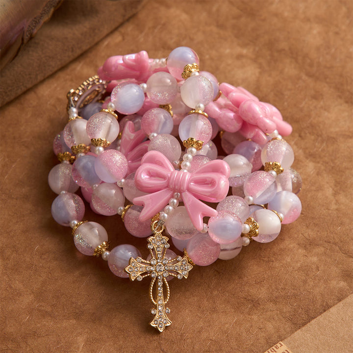 Christianartworkshop Rosenkranz mit pastellfarbenem Glitzerperlenbogen und Juwelenkreuz: Symbol himmlischer Gnade - image 4