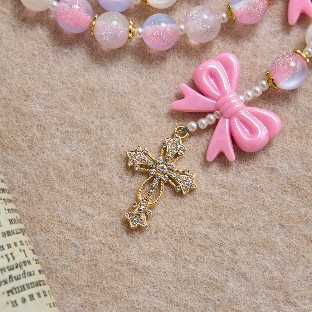 Christianartworkshop Rosenkranz mit pastellfarbenem Glitzerperlenbogen und Juwelenkreuz: Symbol himmlischer Gnade - image 7