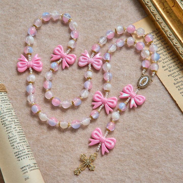 Christianartworkshop Rosenkranz mit pastellfarbenem Glitzerperlenbogen und Juwelenkreuz: Symbol himmlischer Gnade - image 3
