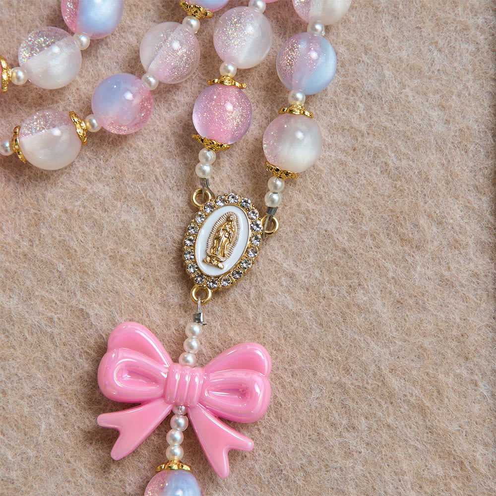 Christianartworkshop Rosenkranz mit pastellfarbenem Glitzerperlenbogen und Juwelenkreuz: Symbol himmlischer Gnade - image 6