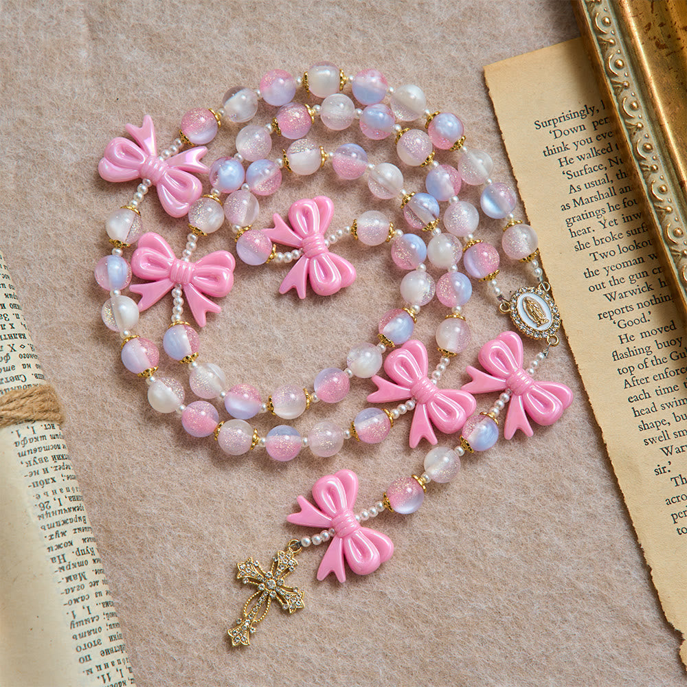 Christianartworkshop Rosenkranz mit pastellfarbenem Glitzerperlenbogen und Juwelenkreuz: Symbol himmlischer Gnade - image 2