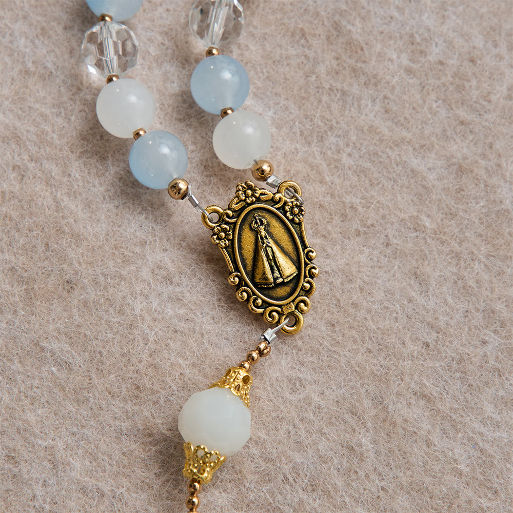 Christianartworkshop Eleganter Sommerrosenkranz aus Glas mit facettiertem Glas und Medaillon Unserer Lieben Frau von Aparecida - image 6