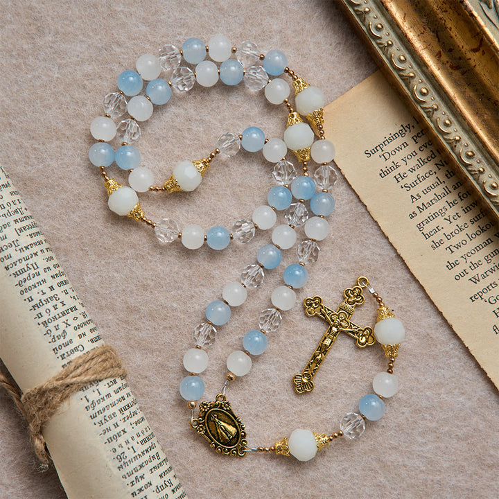 Christianartworkshop Eleganter Sommerrosenkranz aus Glas mit facettiertem Glas und Medaillon Unserer Lieben Frau von Aparecida - image 2