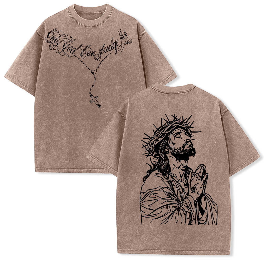Christianartworkshop Vorderseite: Schriftzug in Schreibschrift, Rückseite: Dornenkrone, betender Jesus, vorgewaschenes T-Shirt - Braun - 5XL - image 6