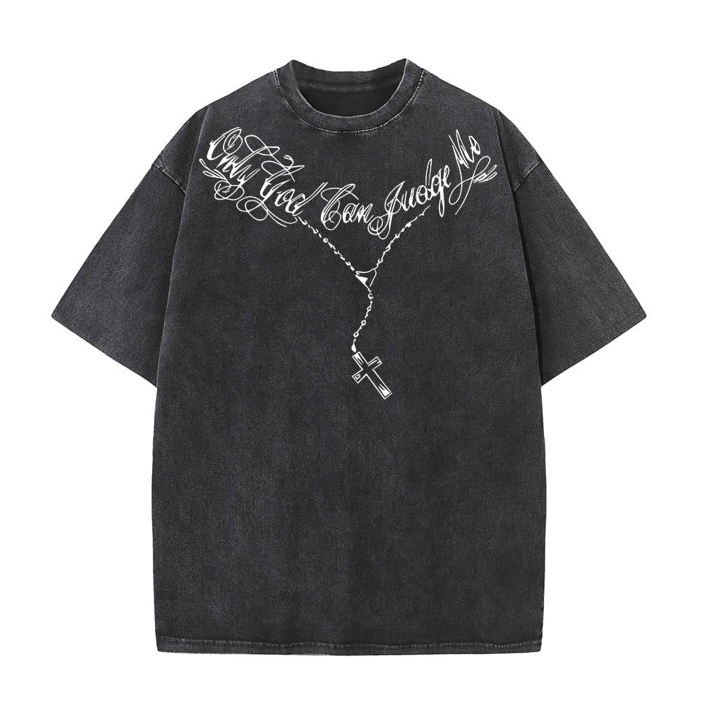 Christianartworkshop Vorderseite: Schriftzug in Schreibschrift, Rückseite: Dornenkrone, betender Jesus, vorgewaschenes T-Shirt - image 1
