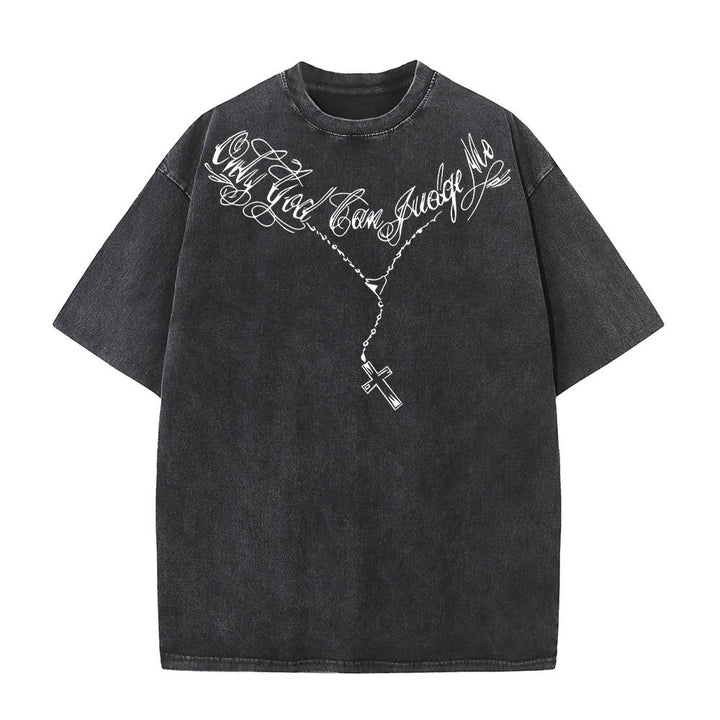 Christianartworkshop Vorderseite: Schriftzug in Schreibschrift, Rückseite: Dornenkrone, betender Jesus, vorgewaschenes T-Shirt - image 1