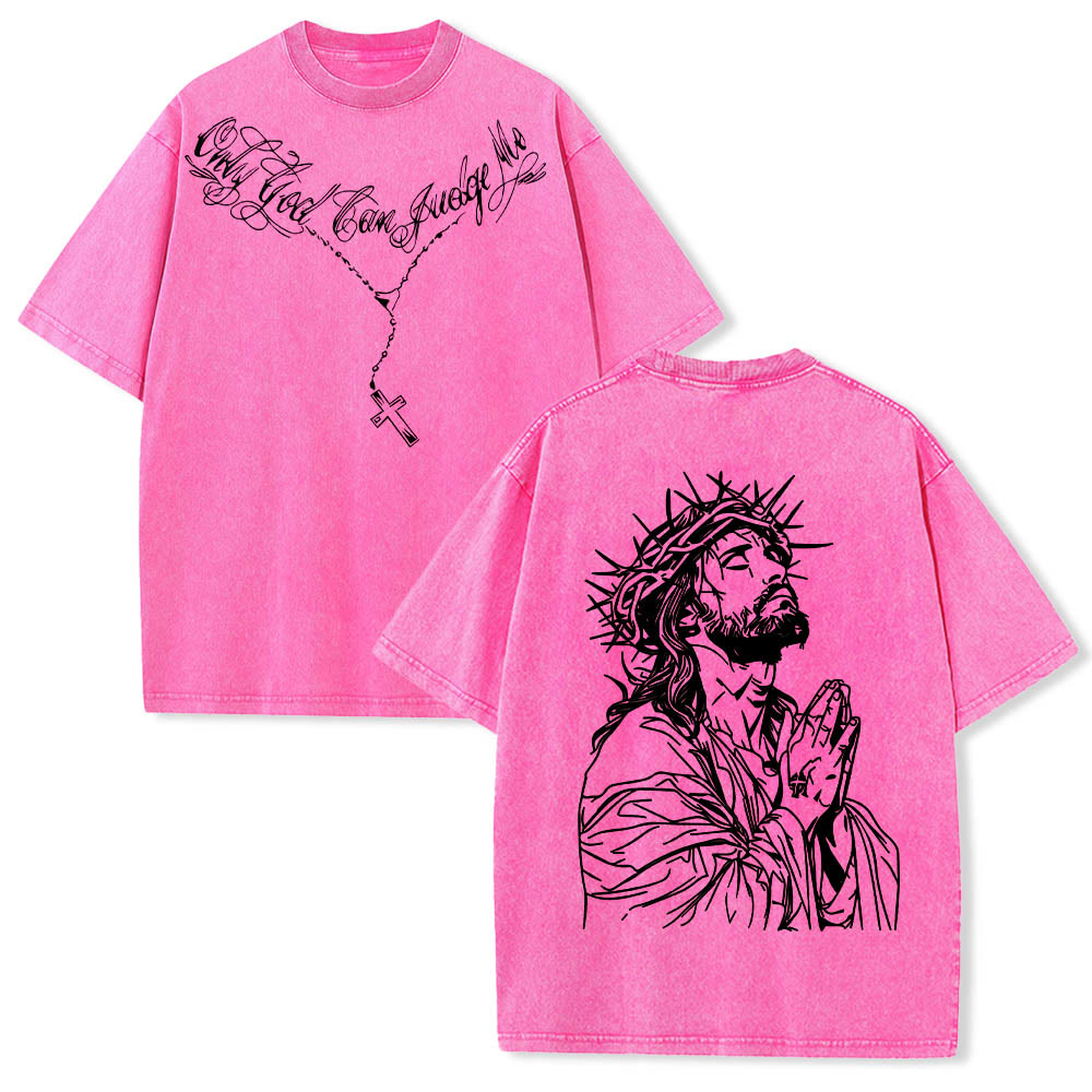 Christianartworkshop Vorderseite: Schriftzug in Schreibschrift, Rückseite: Dornenkrone, betender Jesus, vorgewaschenes T-Shirt - Rosa - 5XL - image 21