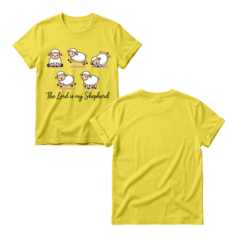 Christianartworkshop Zeitloses T-Shirt mit Psalm-23-Motiv, Cartoon-Schaf und geschwungenem Bibelvers – Damen-Rundhalsausschnitt - image 5