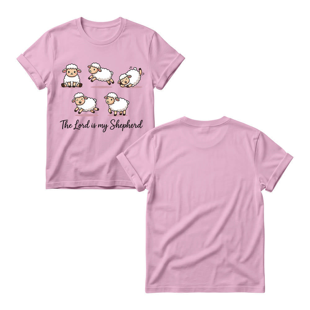 Christianartworkshop Zeitloses T-Shirt mit Psalm-23-Motiv, Cartoon-Schaf und geschwungenem Bibelvers – Damen-Rundhalsausschnitt - image 9