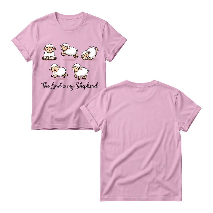Christianartworkshop Zeitloses T-Shirt mit Psalm-23-Motiv, Cartoon-Schaf und geschwungenem Bibelvers – Damen-Rundhalsausschnitt - image 9