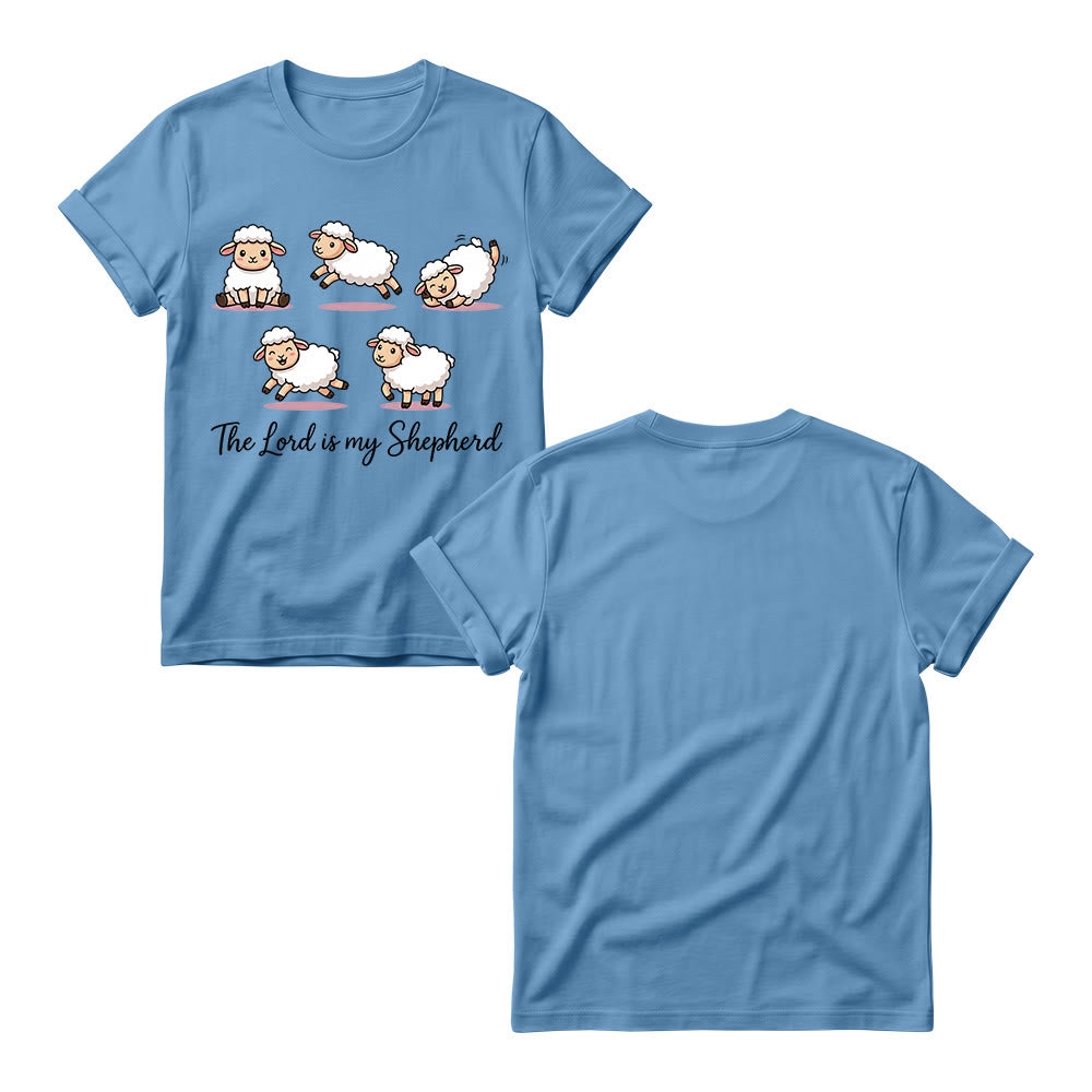 Christianartworkshop Zeitloses T-Shirt mit Psalm-23-Motiv, Cartoon-Schaf und geschwungenem Bibelvers – Damen-Rundhalsausschnitt - image 11