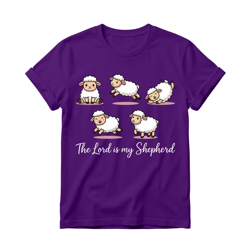 Christianartworkshop Zeitloses T-Shirt mit Psalm-23-Motiv, Cartoon-Schaf und geschwungenem Bibelvers – Damen-Rundhalsausschnitt - Lila - 4XL - image 12