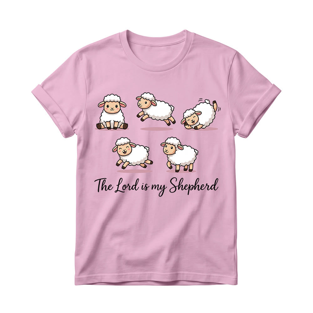 Christianartworkshop Zeitloses T-Shirt mit Psalm-23-Motiv, Cartoon-Schaf und geschwungenem Bibelvers – Damen-Rundhalsausschnitt - Rosa - 4XL - image 8