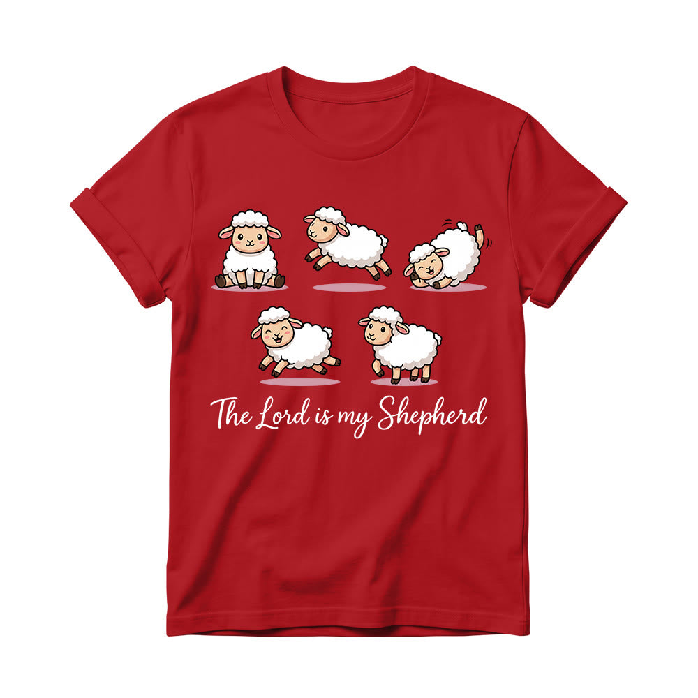 Christianartworkshop Zeitloses T-Shirt mit Psalm-23-Motiv, Cartoon-Schaf und geschwungenem Bibelvers – Damen-Rundhalsausschnitt - Rot - 4XL - image 14