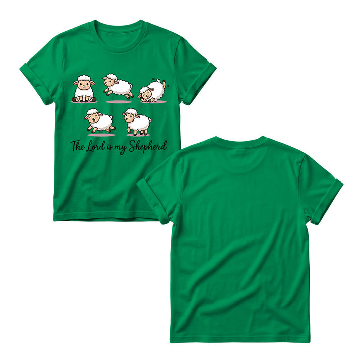 Christianartworkshop Zeitloses T-Shirt mit Psalm-23-Motiv, Cartoon-Schaf und geschwungenem Bibelvers – Damen-Rundhalsausschnitt - image 17