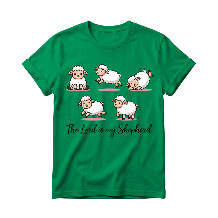 Christianartworkshop Zeitloses T-Shirt mit Psalm-23-Motiv, Cartoon-Schaf und geschwungenem Bibelvers – Damen-Rundhalsausschnitt - Grün - 4XL - image 16