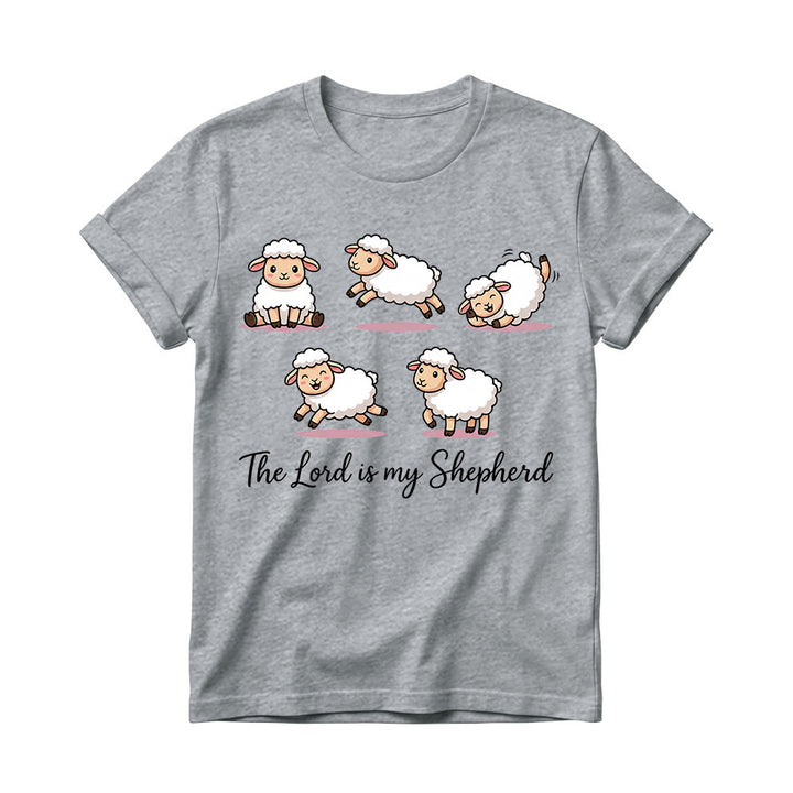 Christianartworkshop Zeitloses T-Shirt mit Psalm-23-Motiv, Cartoon-Schaf und geschwungenem Bibelvers – Damen-Rundhalsausschnitt - Grau - 4XL - image 6