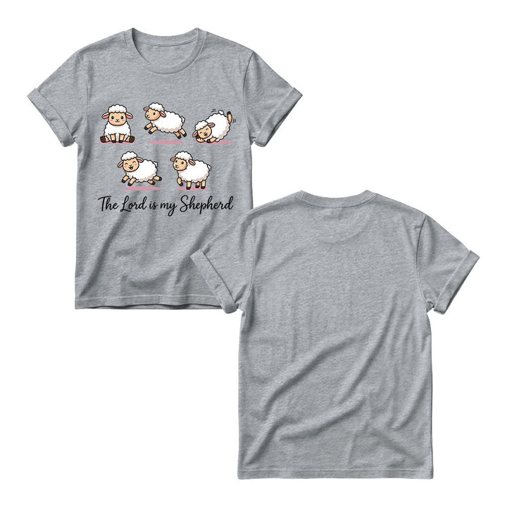 Christianartworkshop Zeitloses T-Shirt mit Psalm-23-Motiv, Cartoon-Schaf und geschwungenem Bibelvers – Damen-Rundhalsausschnitt - image 7