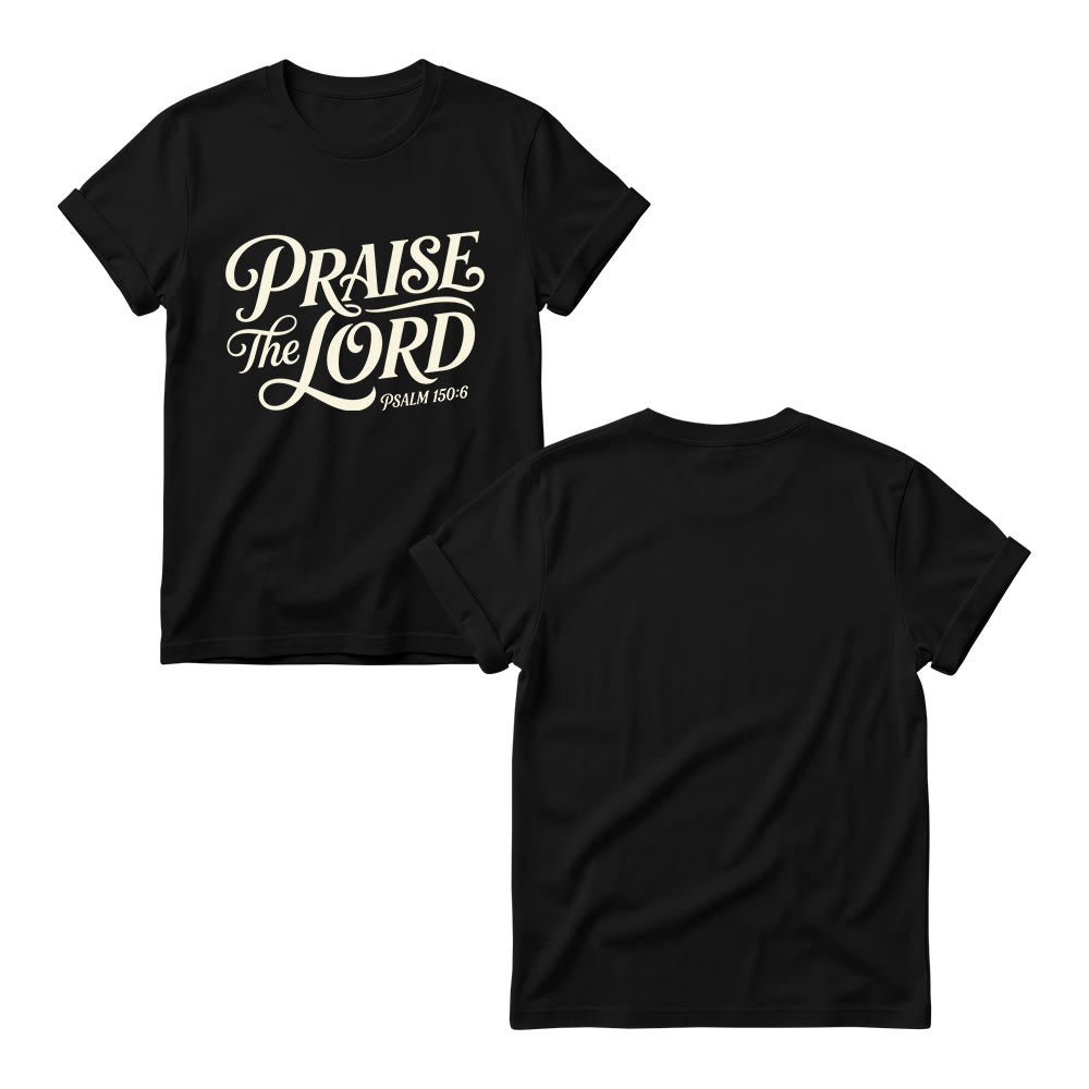 Christianartworkshop T-Shirt mit verschnörkelter Schrift „Lobet den Herrn“ (Psalm 150,6) für Damen mit Rundhalsausschnitt - image 5