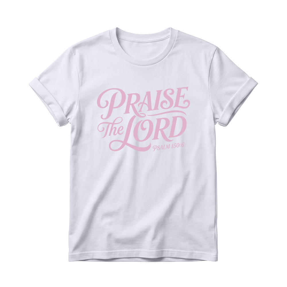 Christianartworkshop T-Shirt mit verschnörkelter Schrift „Lobet den Herrn“ (Psalm 150,6) für Damen mit Rundhalsausschnitt - Weiß - 4XL - image 2