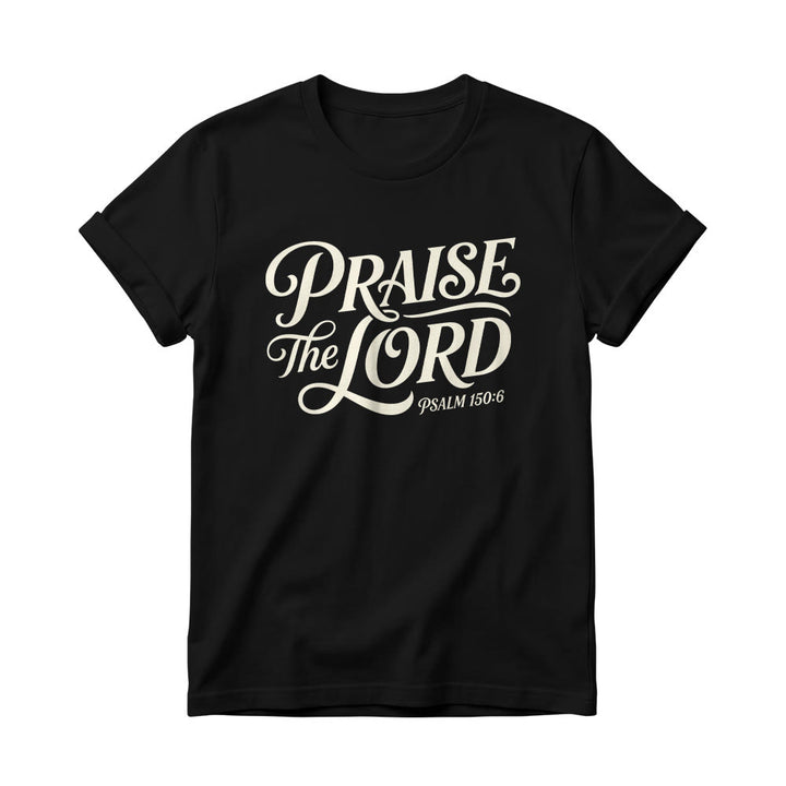 Christianartworkshop T-Shirt mit verschnörkelter Schrift „Lobet den Herrn“ (Psalm 150,6) für Damen mit Rundhalsausschnitt - Schwarz - 4XL - image 4