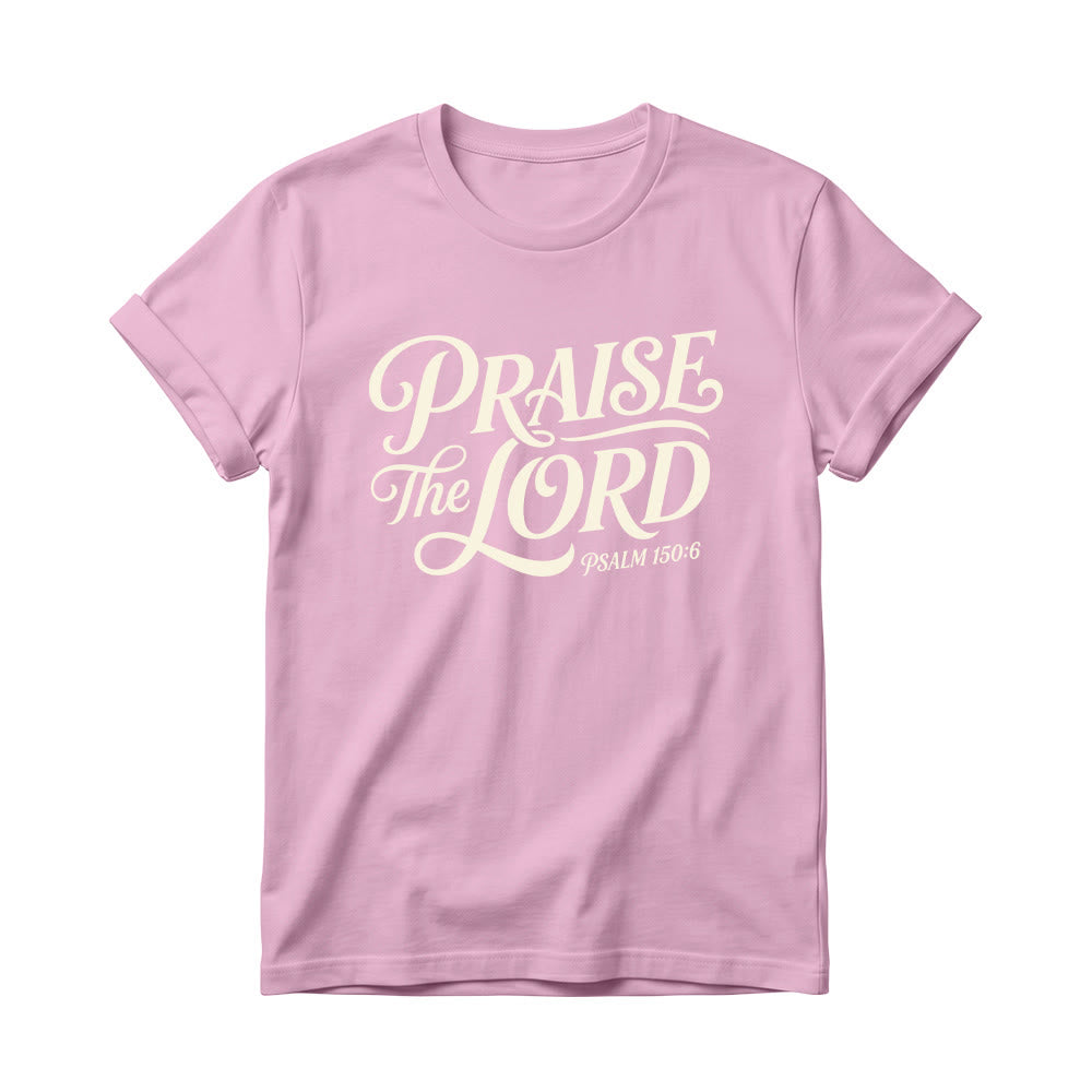 Christianartworkshop T-Shirt mit verschnörkelter Schrift „Lobet den Herrn“ (Psalm 150,6) für Damen mit Rundhalsausschnitt - Rosa - 4XL - image 0
