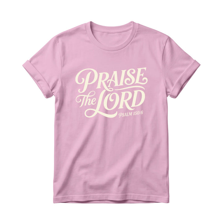 Christianartworkshop T-Shirt mit verschnörkelter Schrift „Lobet den Herrn“ (Psalm 150,6) für Damen mit Rundhalsausschnitt - Rosa - 4XL - image 0