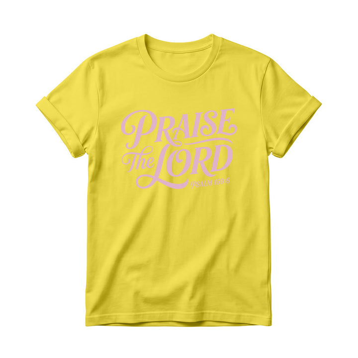 Christianartworkshop T-Shirt mit verschnörkelter Schrift „Lobet den Herrn“ (Psalm 150,6) für Damen mit Rundhalsausschnitt - Gelb - 4XL - image 6