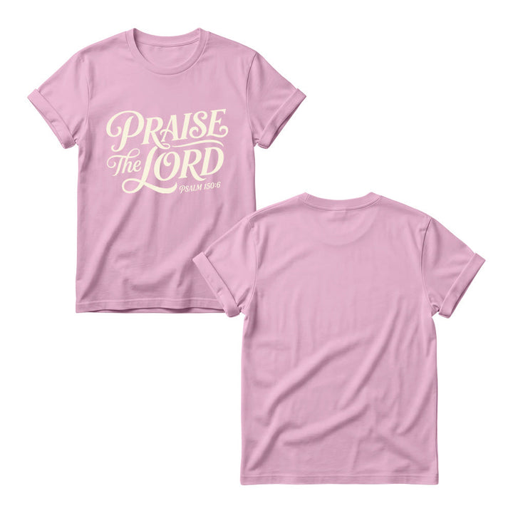 Christianartworkshop T-Shirt mit verschnörkelter Schrift „Lobet den Herrn“ (Psalm 150,6) für Damen mit Rundhalsausschnitt - image 1