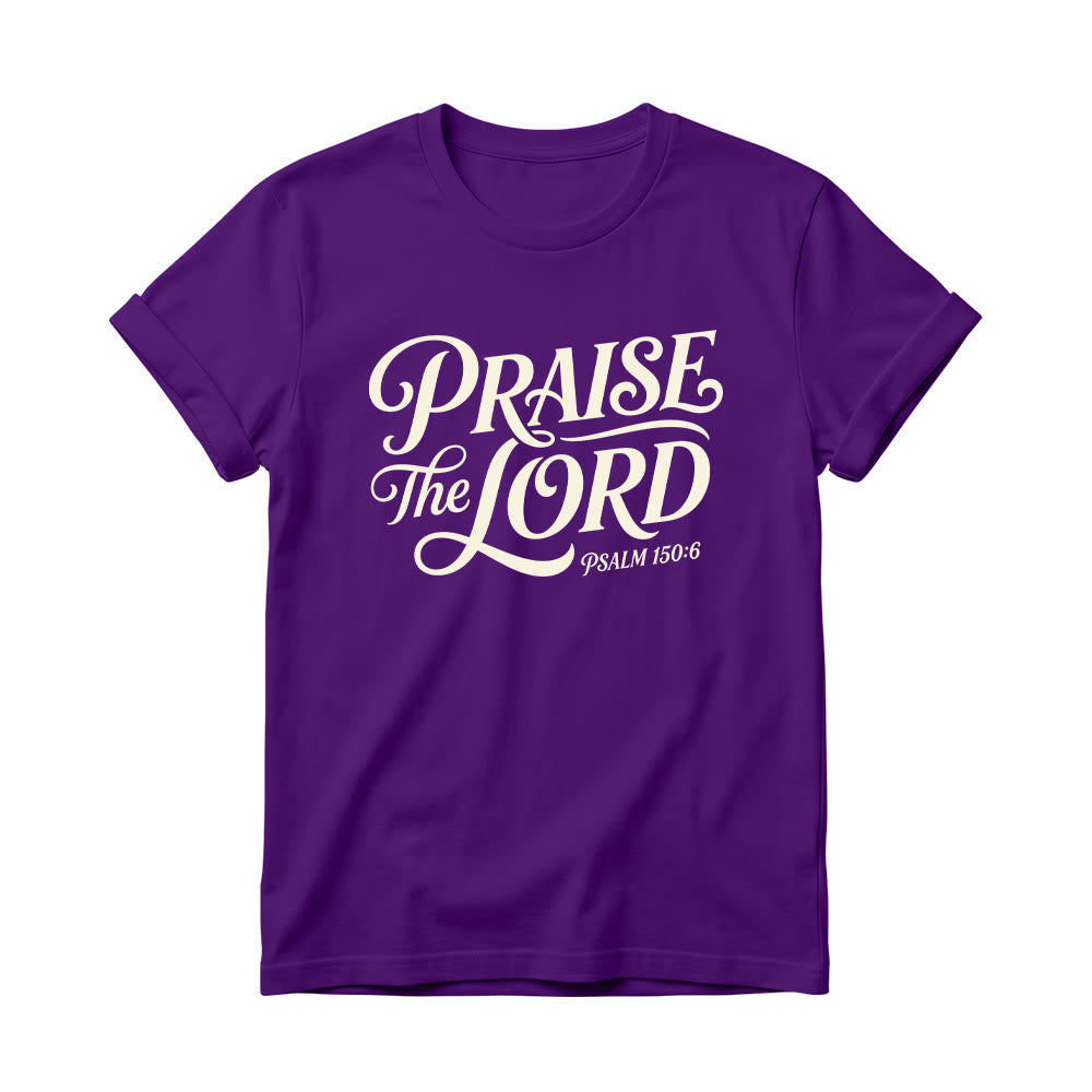Christianartworkshop T-Shirt mit verschnörkelter Schrift „Lobet den Herrn“ (Psalm 150,6) für Damen mit Rundhalsausschnitt - Lila - 4XL - image 12