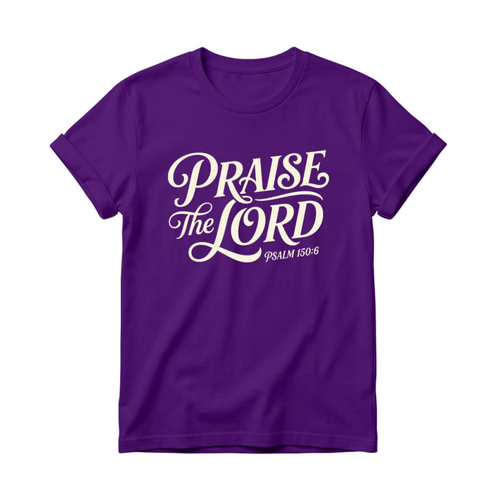 Christianartworkshop T-Shirt mit verschnörkelter Schrift „Lobet den Herrn“ (Psalm 150,6) für Damen mit Rundhalsausschnitt - Lila - 4XL - image 12