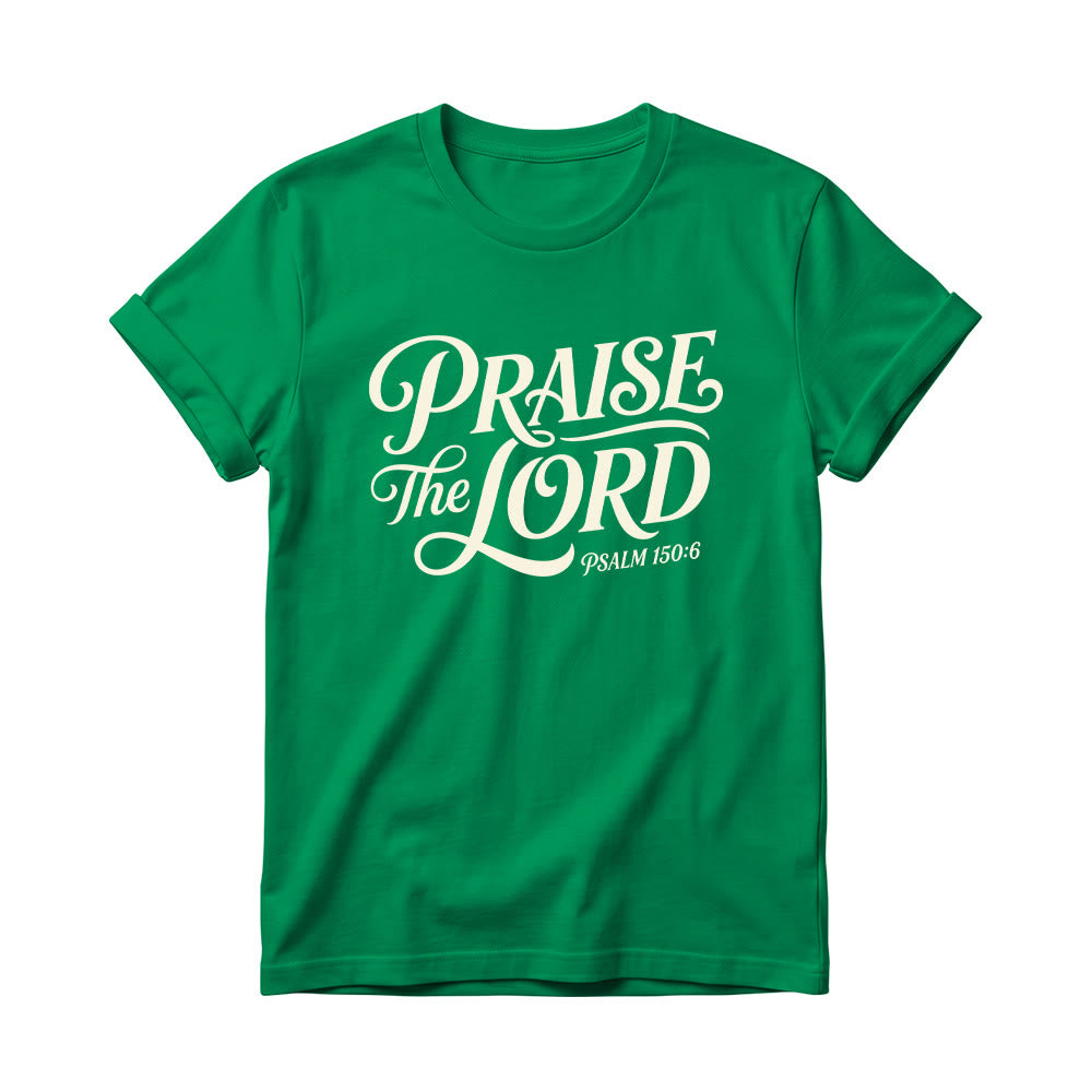 Christianartworkshop T-Shirt mit verschnörkelter Schrift „Lobet den Herrn“ (Psalm 150,6) für Damen mit Rundhalsausschnitt - Grün - 4XL - image 16