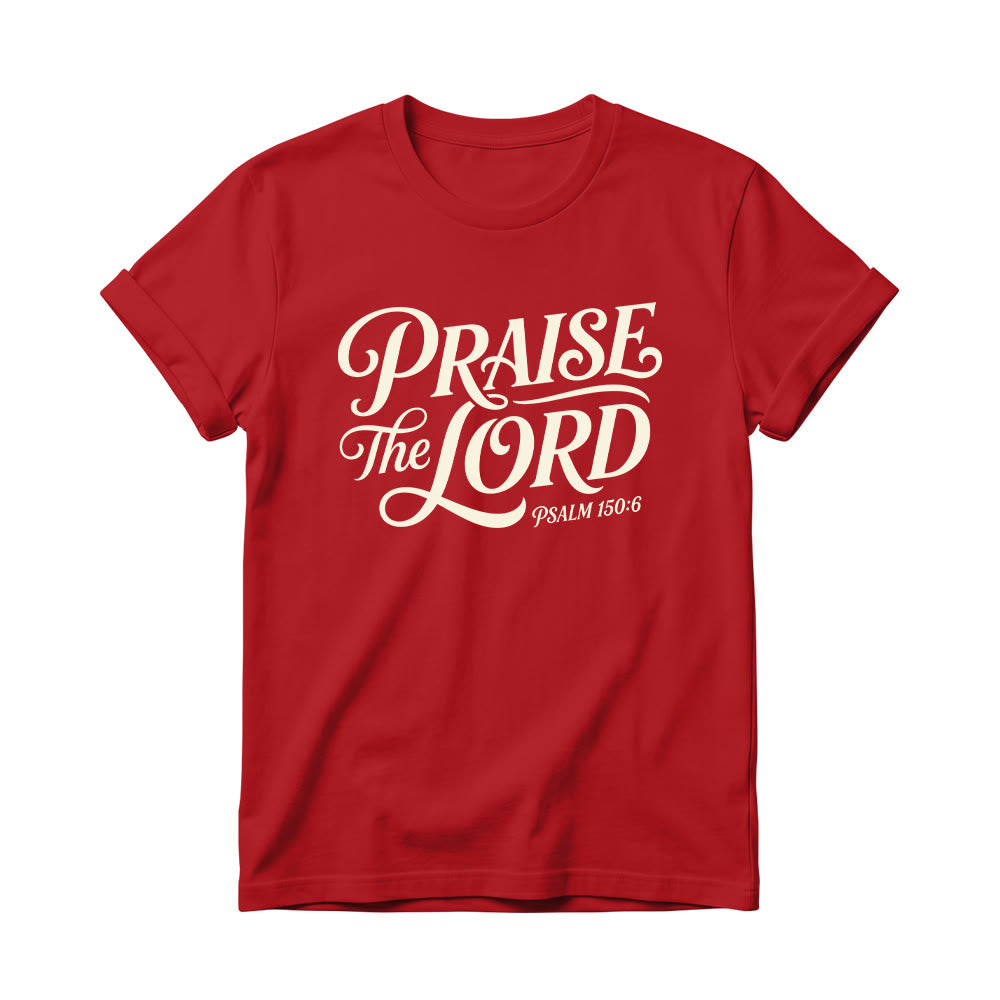 Christianartworkshop T-Shirt mit verschnörkelter Schrift „Lobet den Herrn“ (Psalm 150,6) für Damen mit Rundhalsausschnitt - Rot - 4XL - image 14