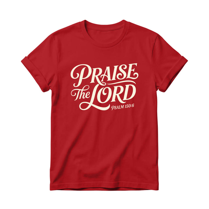 Christianartworkshop T-Shirt mit verschnörkelter Schrift „Lobet den Herrn“ (Psalm 150,6) für Damen mit Rundhalsausschnitt - Rot - 4XL - image 14