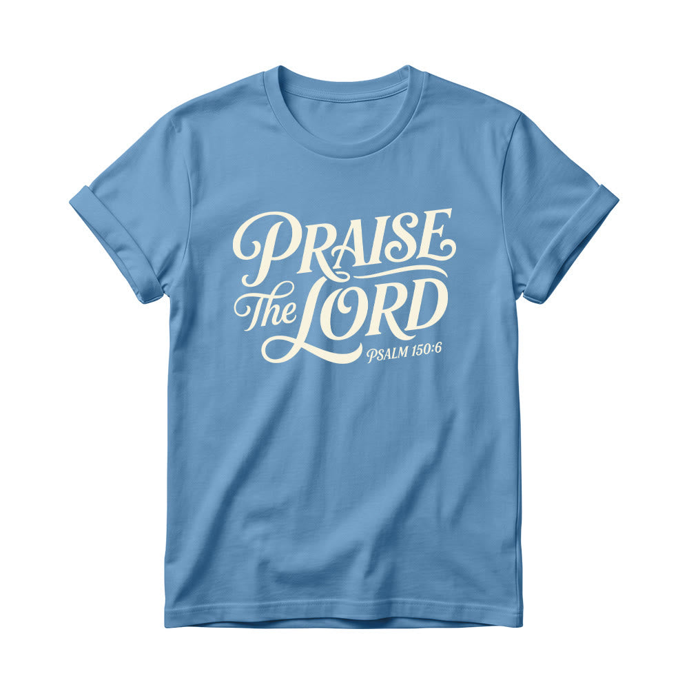 Christianartworkshop T-Shirt mit verschnörkelter Schrift „Lobet den Herrn“ (Psalm 150,6) für Damen mit Rundhalsausschnitt - Blau - 4XL - image 10